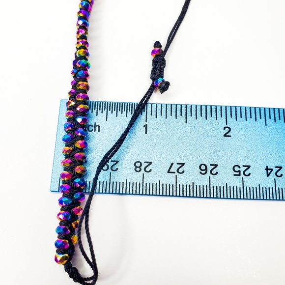 Rainbow Metallic Iridescent Oil Slick Facet Rondelle Adjustable Bracelet Anklet - Picture 7 of 11